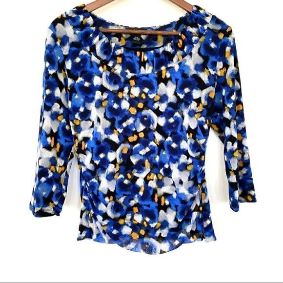 Alfani stretch ruched top with crew neck and  3/4 length sleeves, petite size - Picture 1 of 10